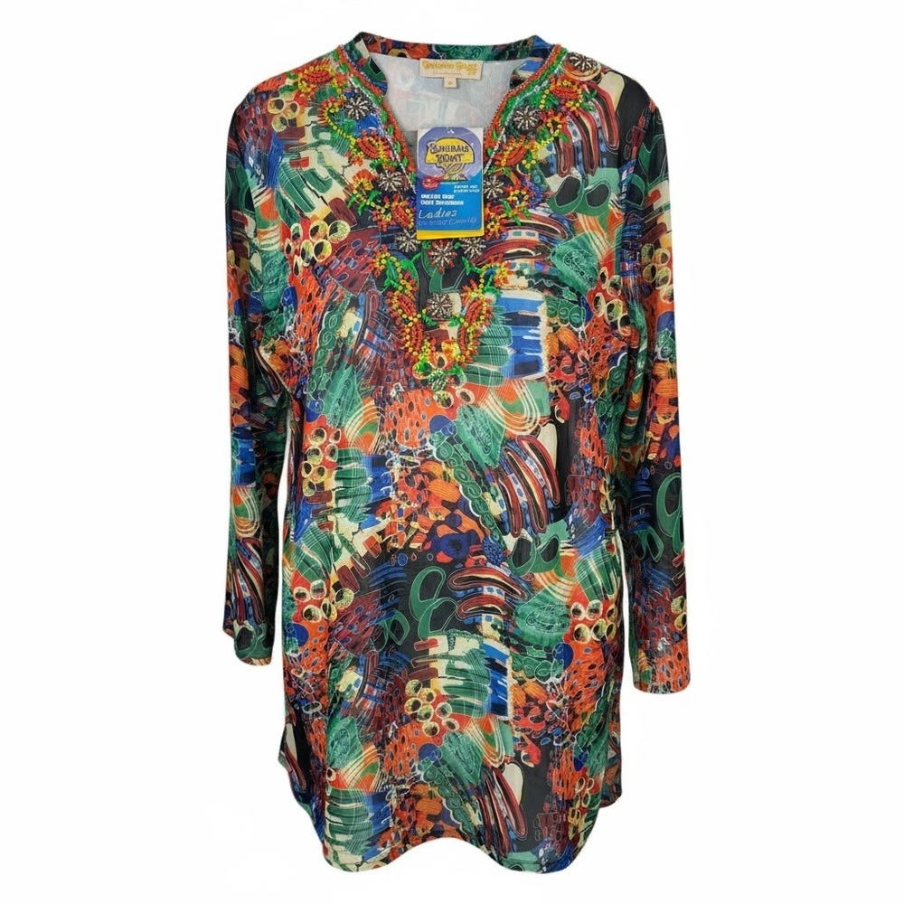NWT Banana Boat Ladies Printed Beaded Cover-Up – Size M – UV Protection UPF 25+